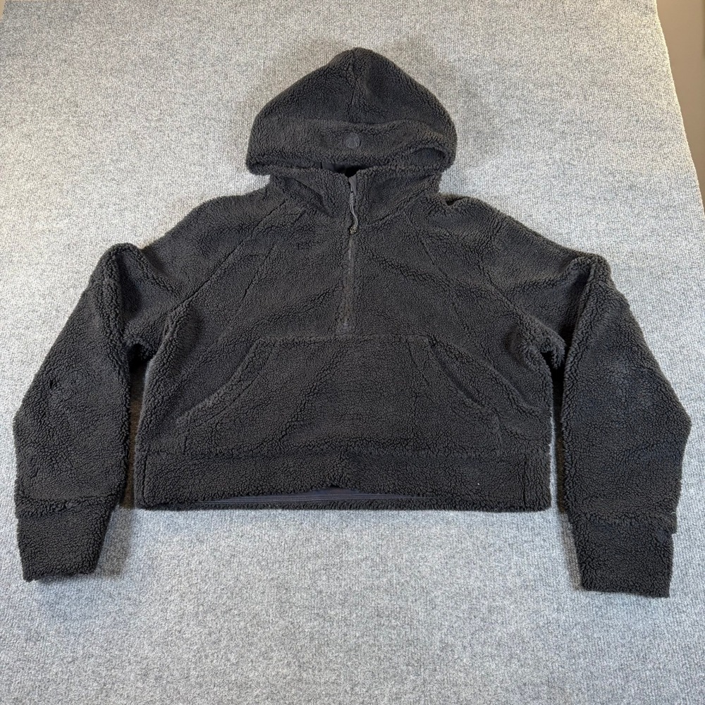 Lululemon Scuba Oversized Half-Zip Hoodie Black Fleece Cropped Womens LW3EQNS - Picture 2 of 12